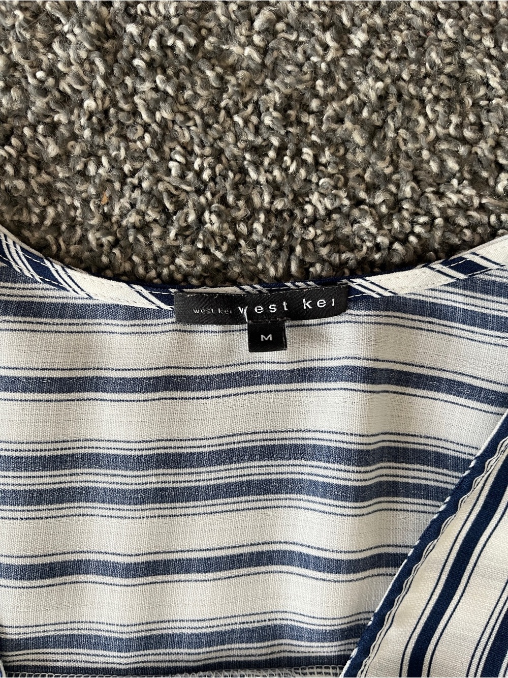 West Kei Navy and White Striped Wrap Blouse Size M - Picture 8 of 9
